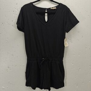 Altar'd State Womens Romper Medium Black‎ Drawstring Pockets V-Neck NWT